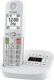 Panasonic KX-TGU430EXW Digital Cordless Phone with Answering Machine, Base Station & 1 Handset, LCD Display, Favorite Button, Flashlight, Extra Loud Hearing Aid Compatible, White & Silver