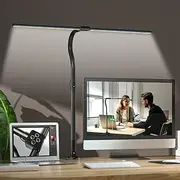 24W LED Desk Reading Lights, Double Head LED Desk Lamps for Home Office 80cm Wide Office Lighting-5 Color Modes and Stepless Dimming Auto Timer Modern Desk Lamp for Reading Studio