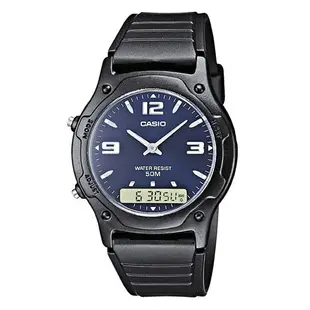 【CASIO】經典防水50米膠帶雙顯錶-丁字藍面 (AW-49HE-2A) (10折)