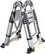 A-Frame Telescopic Ladder, Aluminum Extension Foldable Telescopic Ladder Straight Telescoping Ladders for Home Telescoping Ladder (3.7+3.7m)