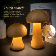 INS Wooden Cute Mushroom LED Night Light With Touch Switch Bedside Table Lamp F
