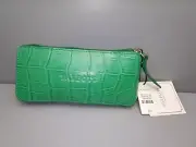 Talbots Green Zip-Up Market Tote Bag ~ Polyester ~ Leather trim