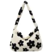 Nevenka Women Plush Flower Underarm Bag Hand Bag Soft Shoulder Bag-Flowers
