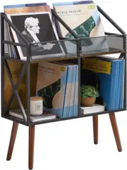 Vinyl Record Storage Holder Rack,350-400 LP Wooden Record Display Table for Albu