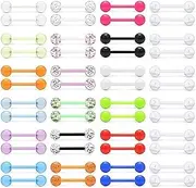[Marjoramy] 48 Plastic Tongue Piercings, 14g Tongue Piercing, Nipple Piercing, Plastic Acrylic Nipple Piercing, Nipple Piercing Barbell, Piercing Jewelry, Bright Neon Glitter in the Dark