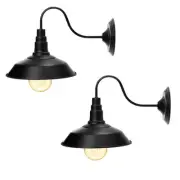 2 Pack Black Wall Sconce Light, Retro Flat Barn Lights, Farmhouse Gooseneck