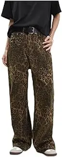 [AMIWET] Jeans Women's Jeans Leopard Baggy Jeans Baggy Jeans Girls Straight Jeans with Leopard Tattoo Jeans Jeans with Leopard Style Jeans with Casual Trousers