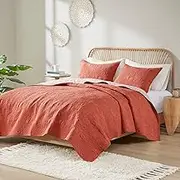 Ink+Ivy Kandula King/Cal King Size Quilt Bedding Set - Dark Orange, Quilted Floral, Elephants – 3 Piece Bedding Quilt Coverlets – 100% Cotton Percale Bed Quilts Quilted Coverlet