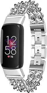 StainLess Steel Band Compatible for Fitbit Luxe, Cowboy Chain Metal Replacement Strap Compatible for Fitbit Luxe Bracelet Men Women