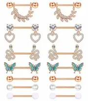 Besteel 7 Pairs Nipple Piercing Jewelry Tongue Rings for Women Men Cute CZ Ba...