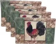 Set of 4 Plastic Textured Semi-Clear Placemats(12"x18") ROOSTER IN THE SQUARE,BH