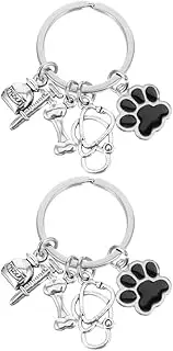 [Holibanna] 2pcs Keepsake Keychain Keyring for Dog Owners Medical Metal Charm Puppy Paw Design