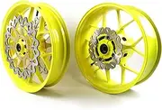 Neon Yellow Front Rear Wheel Rim and Brake Disc Rotor Compatible with Honda CBR1000RR 2006-2016, Motorcycle Replacement Accessories Parts