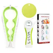 Jar Opener Bottle Opener for Weak Hands, Multi Function Can Opener Bottle Opener Kit with Silicone Handle Easy to Use for Children Elderly, Green
