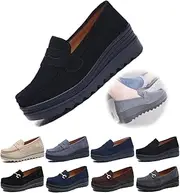 [Generic] Women's Orthopedic Suede Loafers – Arch Support Slip-On Wedge Shoes, Non-Slip Thick Sole, Lightweight & Comfortable Walking Platform Shoes
