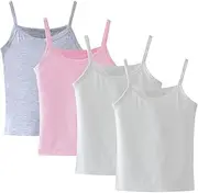 [Lohhbve] 4 Pack Classic Solid Camisole Undershirts for Kids 2-10 Years Toddler Girls Cotton Racerback Tank Top Multipack, 2White+Grey+Pink, 4-5 Years