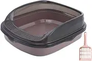 Ronyme High Side Cat Litter Tray, Semi Enclosed Sandbox for Medium Sized Pets, Brown Medium
