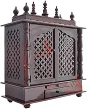 Homecrafts Handpainted Wooden Home Temple with Doors, Rajasthani Art