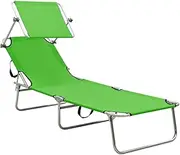 Camping Sunloungers Reclining Patio ChairsGreen Aluminium Folding Sun Lounger with Canopy