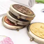 Metal Mini Folding Make Up Mirrors Wood Carving Flower Double-sided Vintage
