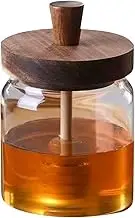 Honey Pot with Dipper and Lid, 400/500ml Transparent Natural Wooden Honey Bee Jar, Multifunctional Syrup Jam Container for Home, Kitchen (500ml)