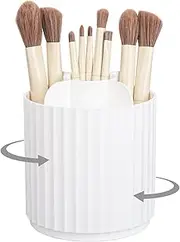 Anyoifax Makeup Brush Holder Organizer 360°Rotating Make Up Brushes Container for Vanity, Spinning Cosmetics Storage Cup, Stripe White