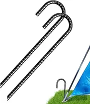 Rebar Stakes, Extra Heavy Duty Trampolines Stakes J Hook | 16 Inch Threaded Ground Anchors Tent Nails with Chisel Point End for Chain Link Fence