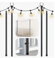 Holiday Styling String Light Poles, For Deck-Fence 2 pk Metal W/hooks 96” Tall