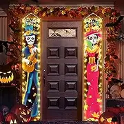 Halloween Decorations Indoor Dia De Los Muertos/Day of The Dead Decorations Lighted Porch Signs Banners Outdoor Wall Door Decor (Not Batteries Included)