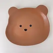 Bear Plate Bowl Cute Ears Handle Dessert Plate Oatmeal Breakfast Bowl Tableware Set of Baby Tableware (Color : Brown Plate 8inch)