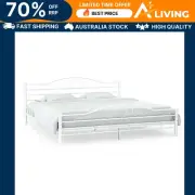 Bed Frame White Metal 137x187 cm Double Size Modern Bedroom Furniture 47236