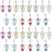 [SUPERFINDINGS] 28Pcs 7Colors Angel Bead Charms Angel Fairy Charms Pendants Crystal Dangle Charms Heart Glass Bead Angel Pendants Alloy Lobster Claw Clasps for DIY Jewelry Making