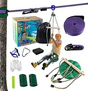 Zipline for Backyard Kids and Adults, 52FT Zipline Kits for Backyard, Zip Line Kit, Zip Lines for Kids and Adults Outdoor Slackline Pulley Ninja Obstacle Course for Kids Outside 3IN1 Swing& Monkey Bar
