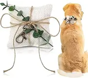 Yunlly 3'' x 3'' Dog Ring Bearer Wedding Pillows with Ring Clasp Off for Dog Collar White Burlap Holder with Greenery for Engagement Wedding Pet Accessory for Small Medium Large Pets
