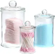 Set of 3 Glass Canisters, Apothecary Jars with Airtight Lids, Bathroom Vanity Or