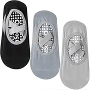 [Dress Cici] Non Slip Cotton Grip Socks for Yoga, Pilates, Extra Low Cut with instep Straps Sock for Women (3 Pack)