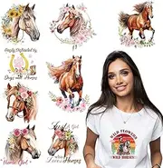 Shejdgart Dtf Transfers Ready to Press - 9Pcs Horse Iron on Transfers for T-shirts Western Heat Transfer Vinyl Stickers Watercolor Iron on Patches Decals for Clothes Pillow Bag DIY Crafts Fabric Decor