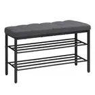 Shoe Bench, Entryway Storage Bench with Cushion, Rack for Dark Gray + Black