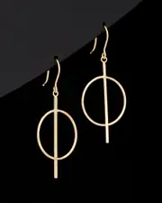 14K Italian Gold Circle And Bar Drop Earrings