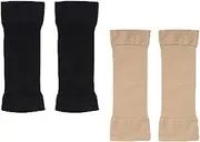 FRCOLOR 2 Pairs Arm Sleeves Arm Elastic Compression Arm Covering Improve Shaper Sleeve Protector Calf Shaper Sleeve (Skin Color + Black)