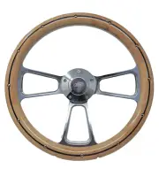 69 FORD Pick-up 14" Unstained Oak Burn Wood Billet Polished Steering Wheel Se...