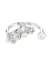[Swarovski] Crystal Pearl Round Cuts Rhodium Plated Constella Open Ring in White