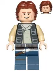 LEGO® Minifig sw0771 - Han Solo, Dark Blue Legs, Vest with Pockets, Wavy HaiR