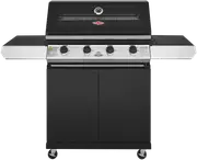 BeefEater 1200 Series Black Enamel 4 Burner BBQ & Trolley with Side Burner, Cast Iron Burners & Grills