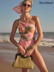 River Island Pink Printed One Shoulder Swimsuit (F71434) | $111