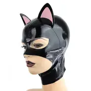 Latex Hood Chin Open Rubber Mask Catwoman Cosplay for Catsuit Clubwear Fetish