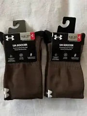 NEW Under Armour Over the Calf UA Soccer Socks 2 Pair Brown Youth Size 13.5-4.5