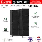 Artiss 4 Panel Hand-woven Rattan Room Divider Privacy Screen Wood Stand Black