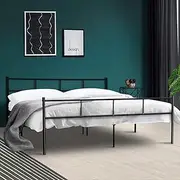 Artiss Double Metal Bed Frame with Headboard(Base Only), Metal Platform Bed with Easy Assembly, 300kg Capacity Heavy-Duty Metal Slats with Under Bed Storage for Master Bedroom/Guest Room, Black