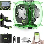 Huepar Laser Level 360 Self Leveling, 4x360° Green 4D Cross Line Laser with LCD Screen, Bluetooth Outdoor Pulse Mode Laser Tool for Construction -Remote Control, Li-ion Battery or 4 AA Batteries-S04CG